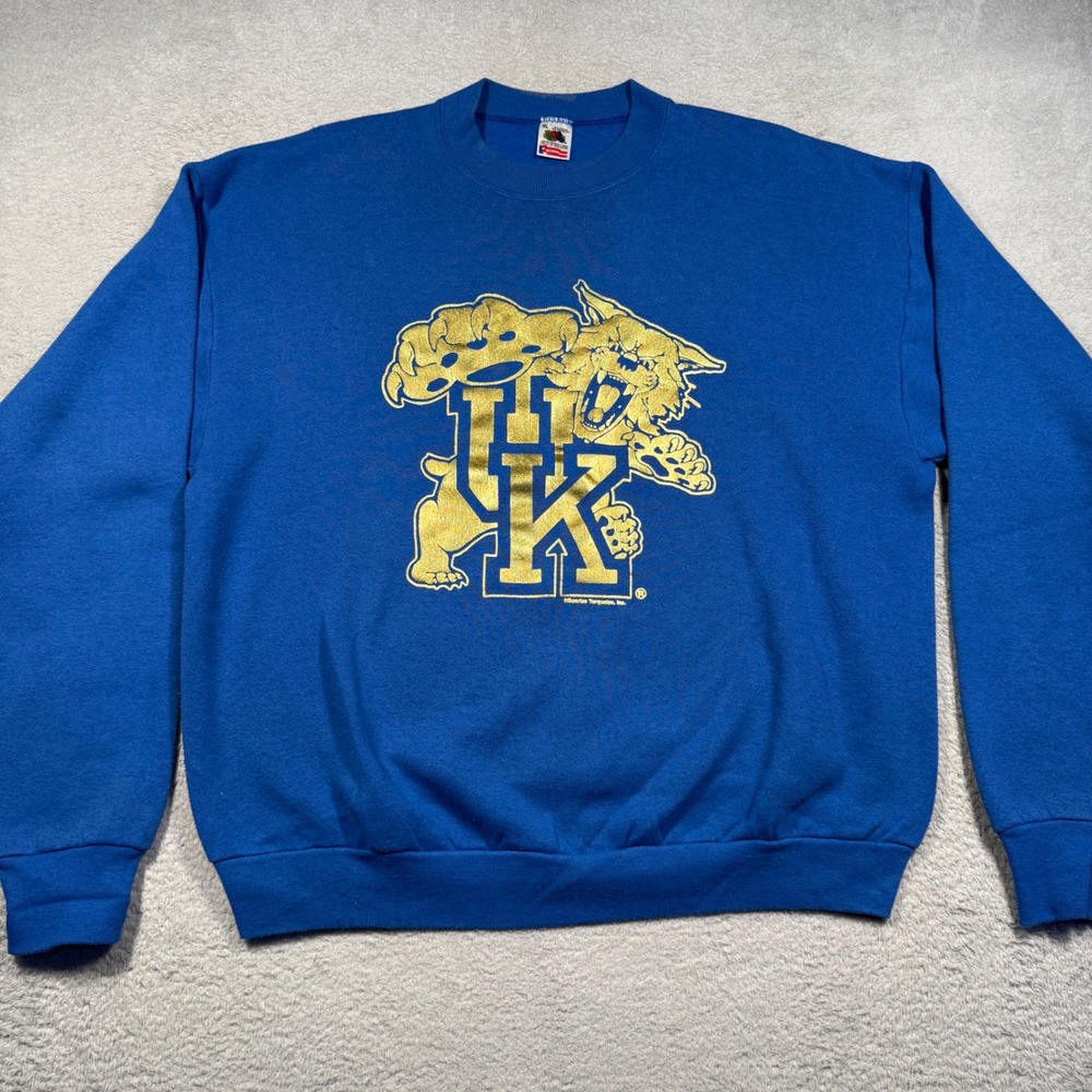 Vintage 90s Fruit of the Loom Kentucky Wildcats UK Sweatshirt XL Blue Gold USA